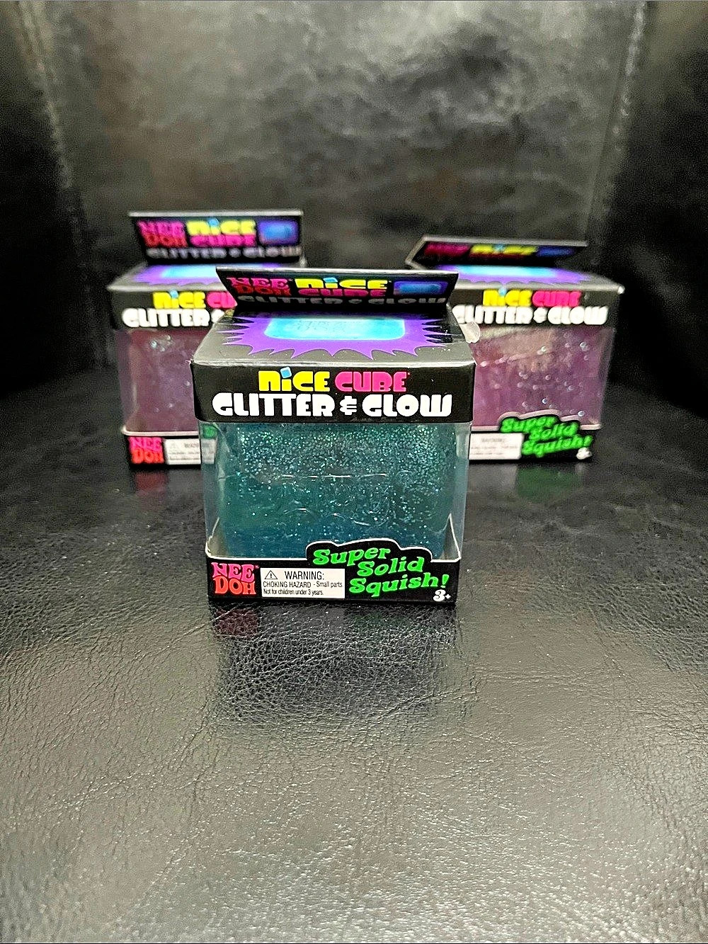 Nee Doh Nice Cube Glitter & Glow Glitter Squish Toy Set Green & Pink NWT